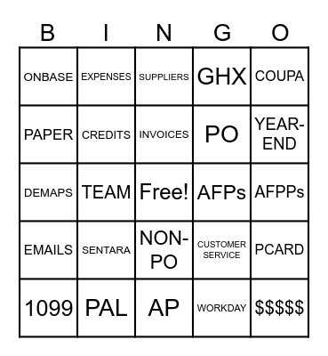 Accounts Payable Appreciation Week Bingo Card