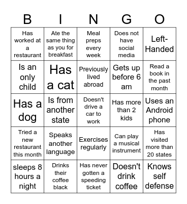 Networking Bingo Card