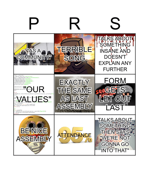 PRS Assembly Bingo Card
