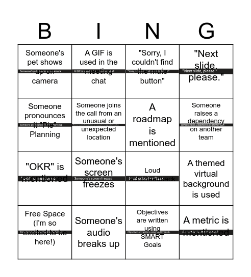 PI Planning Bingo Card