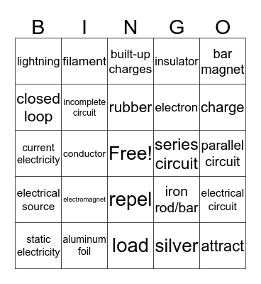 Electricity Bingo Card