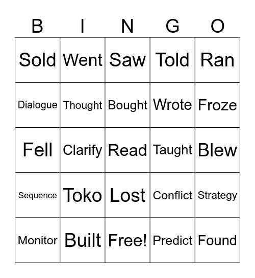 Vocabulary #1 Bingo Card