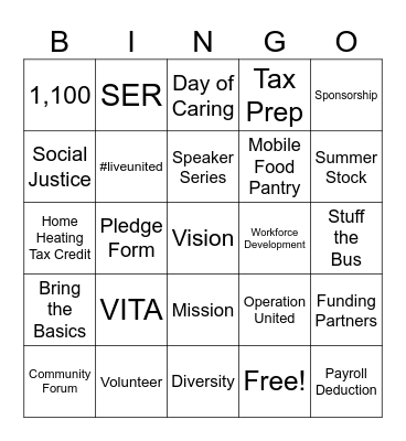 United Way Bingo Card