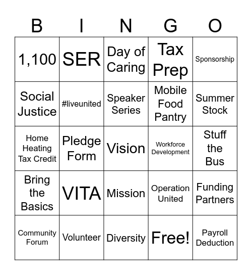 United Way Bingo Card