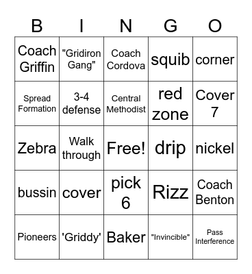 Football Terms 1 Bingo Card