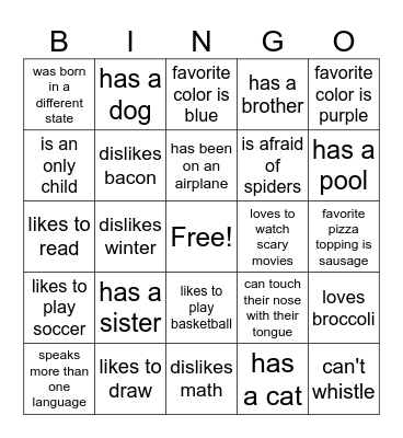 "Get to Know" Bingo Card