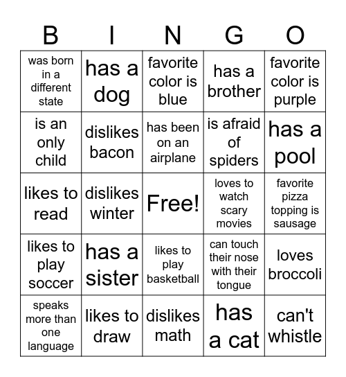 "Get to Know" Bingo Card