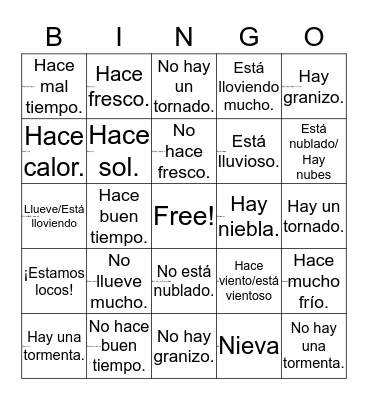 El tiempo Bingo Card