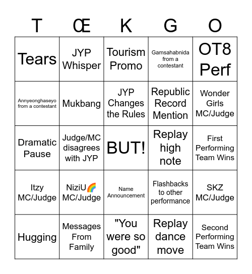 A2K Finale Bingo Card