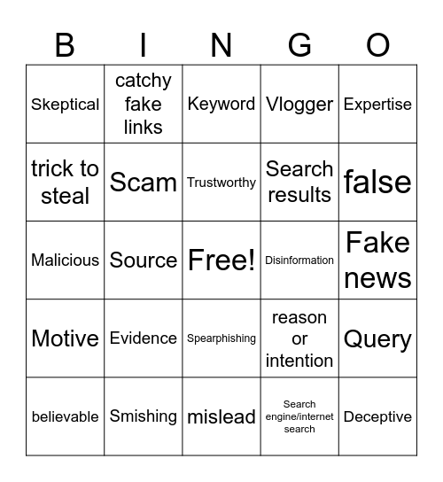 Don't Fall for Fake! Bingo Card