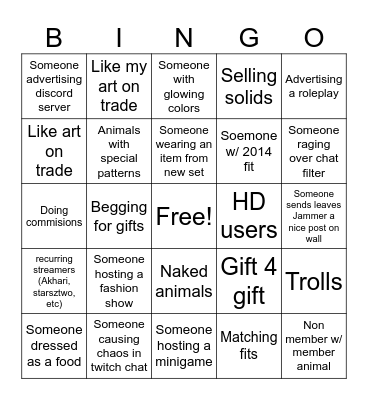 Animal jam bingo Card