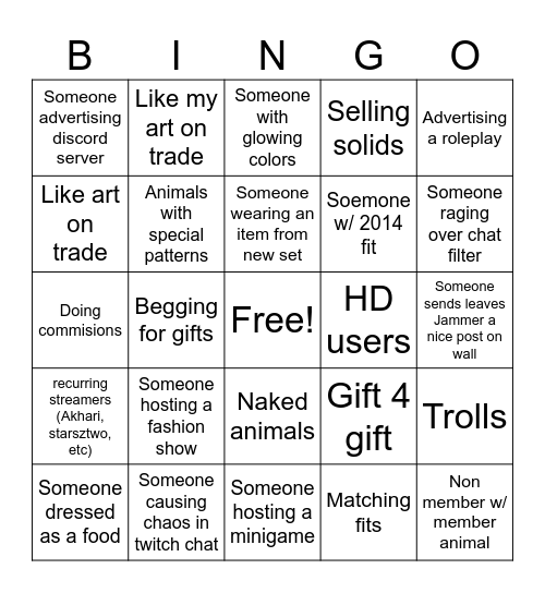 Animal jam bingo Card