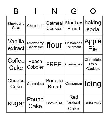 Baking Bingo Card