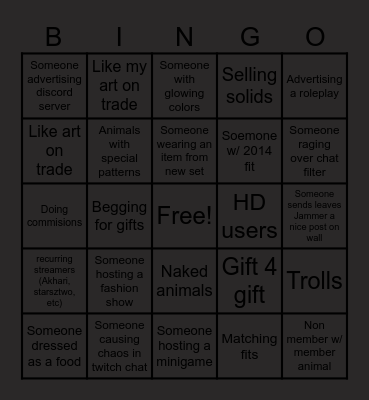 Animal jam Bingo Card