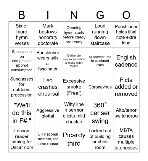 Advent Choir Bingo Card