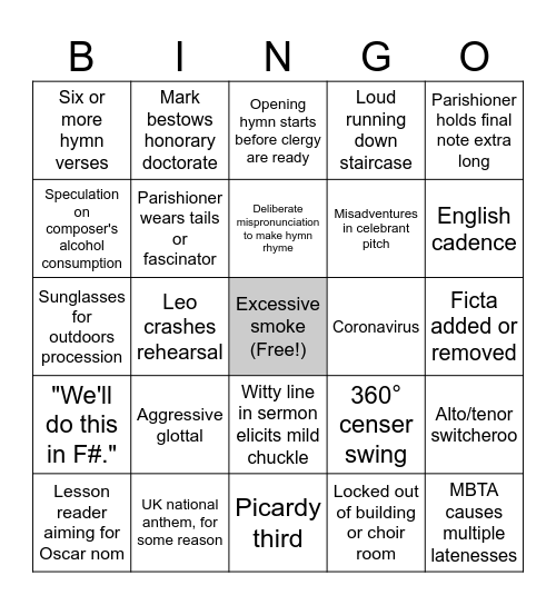 Advent Choir Bingo Card