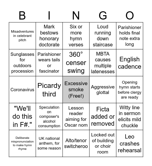 Advent Choir Bingo Card
