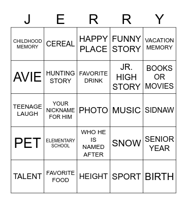 Untitled Bingo Card