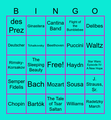 Music Memory Bingo Card