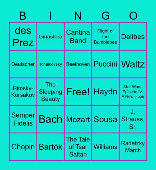 Music Memory Bingo Card