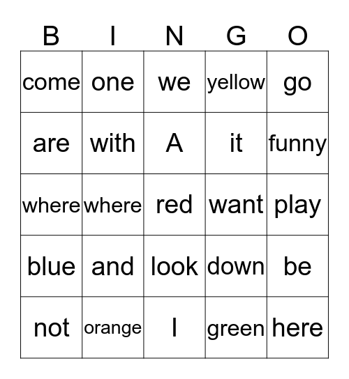 Lexi's Sight Word Bingo Card