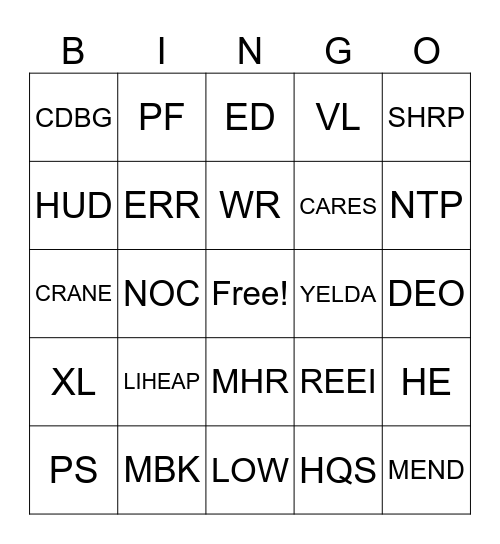CRANE BINGO Card