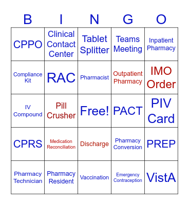 Pharmacy Month Bingo Card