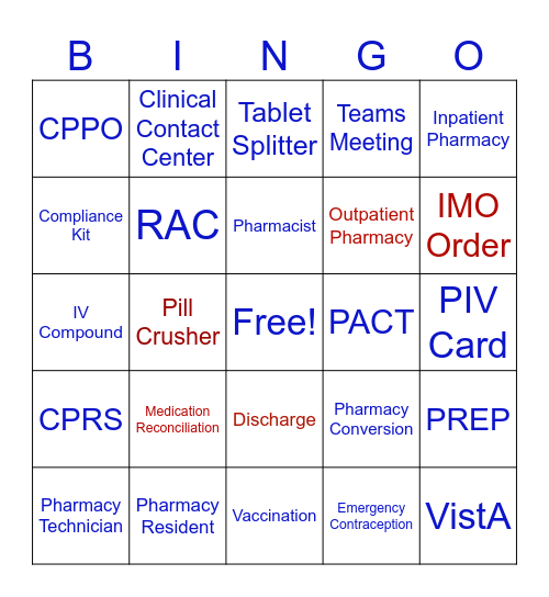 Pharmacy Month Bingo Card