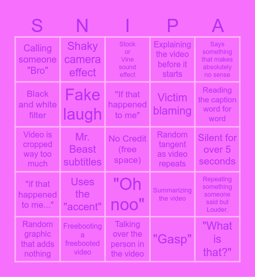 SSSniperwolf BBBingo Card