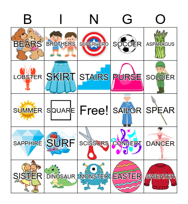 /s/ and vocalic /r/ Bingo Card