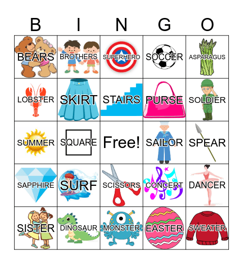 /s/ and vocalic /r/ Bingo Card