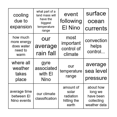 Geography 102 Bingo Card
