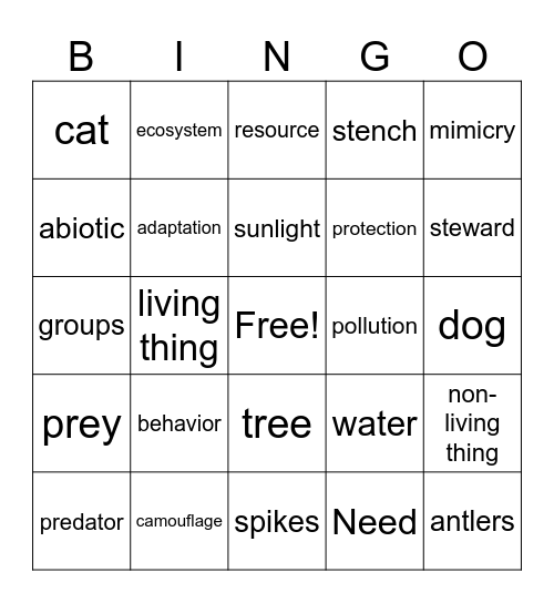 Ecosystem Bingo Card