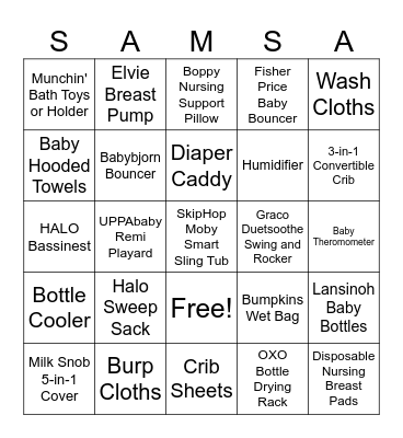 MOM'S BABY REGISTRY BINGO Card