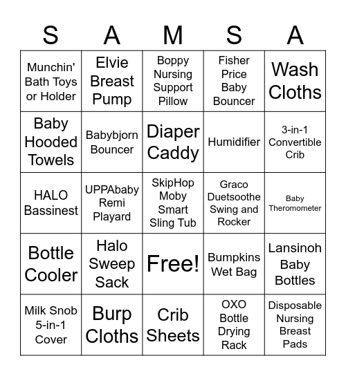 MOM'S BABY REGISTRY BINGO Card