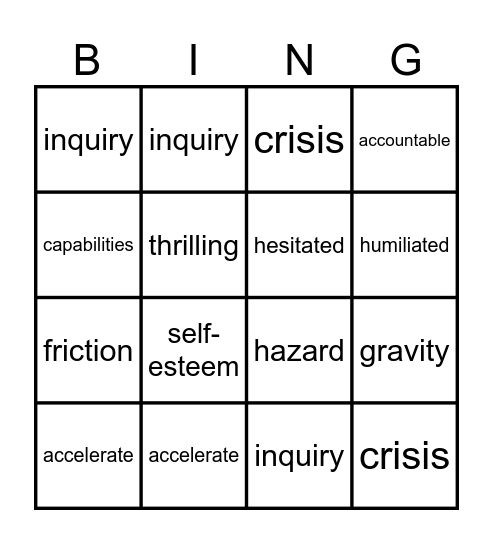 Vocabulary Bingo Card