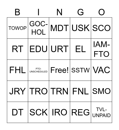 TIMEKEEPING BINGO Card