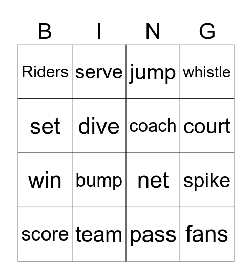 Volleyball Bingo Card