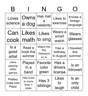 Human Scavenger Hunt! Bingo Card