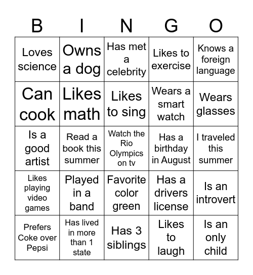 Human Scavenger Hunt! Bingo Card