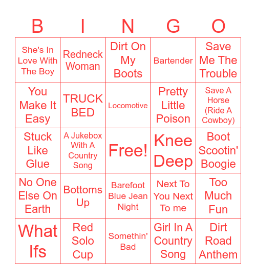 Country Bingo Card