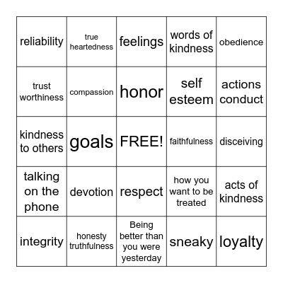 CHARACTER Bingo Card