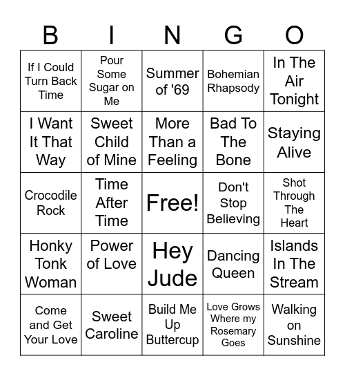 FUN SING-A-LONG SONGS Bingo Card