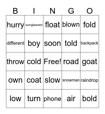 Phonics Bingo Card