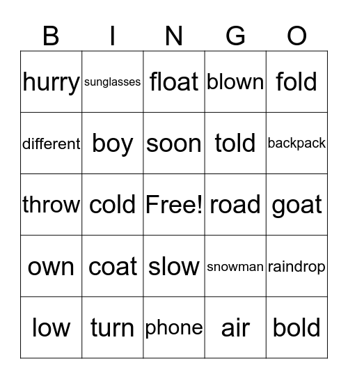 Phonics Bingo Card