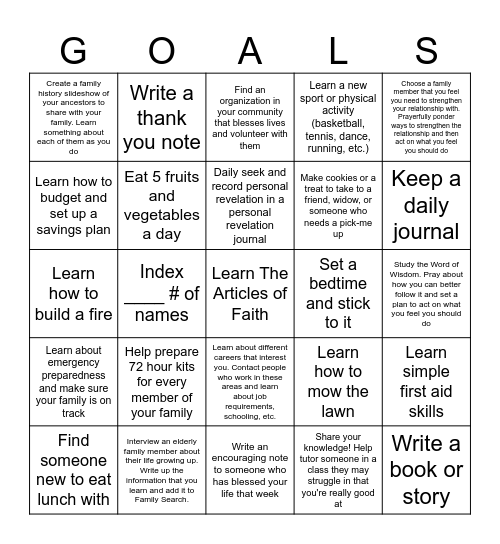 Goal Bingo Card