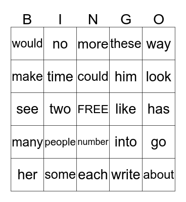 Fry First 100 Words:  61-80 Bingo Card