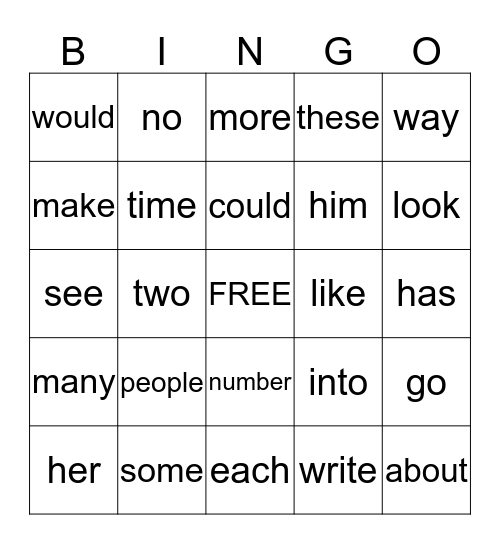 Fry First 100 Words:  61-80 Bingo Card