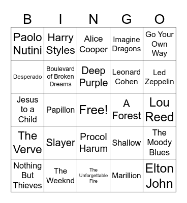 Muziek Bingo Card