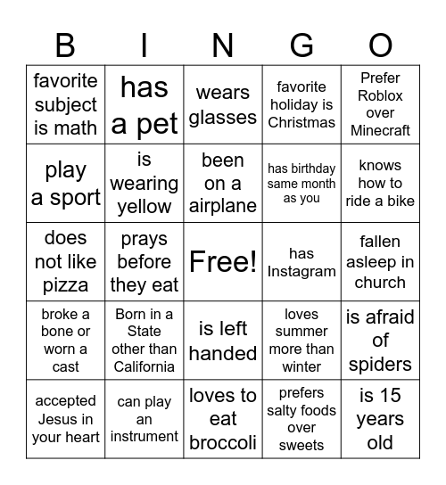 FIND SOMEONE WHO: Bingo Card